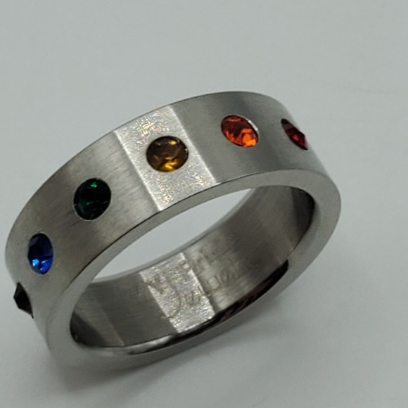 LGBT Gay Pride Ring Size 8 Stainless‎ Steel Rainbow Fashion Jewelry - Picture 3 of 8